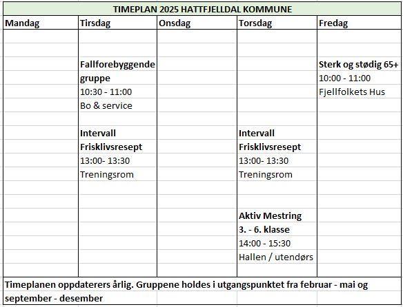 Timeplan friskliv 2025 - Klikk for stort bilde